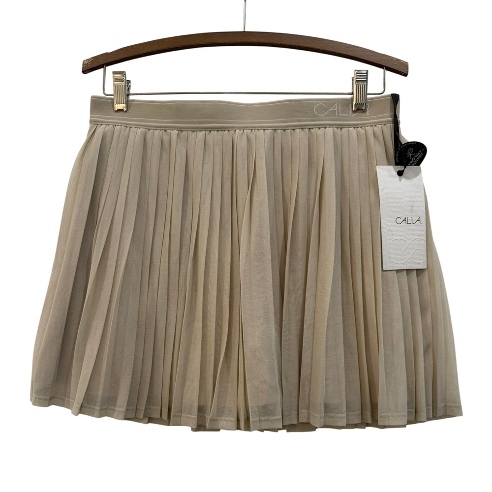 CALIA Court High-Rise Skort Beige Pleated Mesh Tennis Skirt Two Way Pocket M NEW